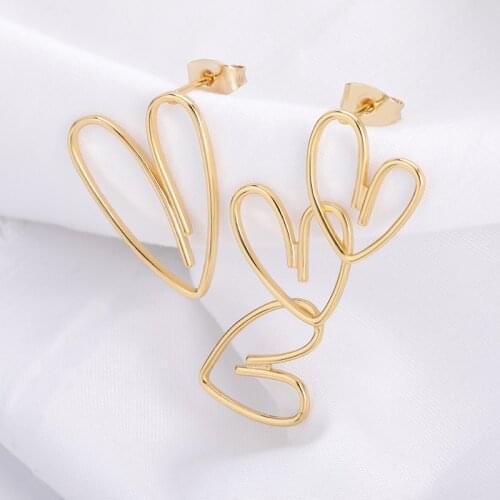 Korean Fashion Jewelry Earrings Asymmetric Love Statement Earings Heart-shaped Long Earring Women Stainless Steel Jewelry Gift