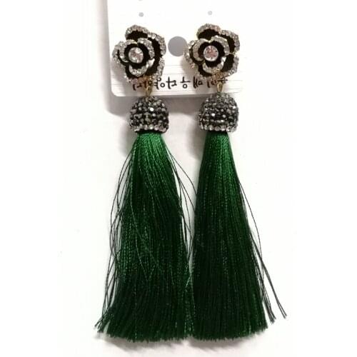 Mimiyagu korean crystal flower tassel earring for women big long drop earring