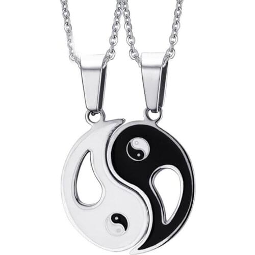 Stainless Steel Yin and Yang Taichi Round Pendant Necklace Religious Gossip Chinese Yinyang Necklaces Gift For Him with Chain