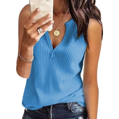 Summer Women Casual Loose Solid Color V Neck Sleeveless Knitted Vest Tank Top