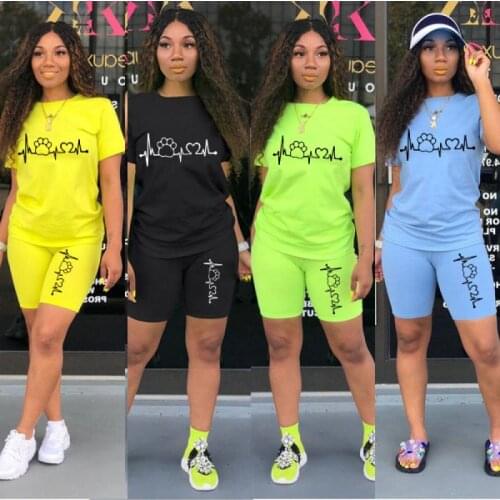 Summer Causal Fashion Suit Women 2 Pieces Set T-shirt+Shorts Funny Print Womens Sports Suits Breathable Cool Oversized S-3XL