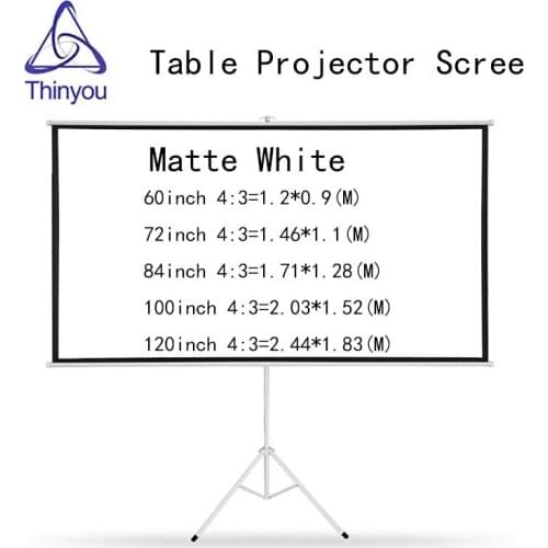 Thinyou 120 Inch 4:3 Matt White Portable Pull Up Braceket Projector Screen For HD Movies Projection with Stable Stand Tripod