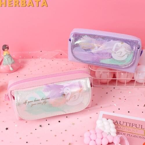 Multi-function pen bag simple handcuffs large capacity pencil bag girl feather swan pencio case stationery CL-19202