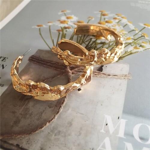 Trendy Chic Gold Color Plating Irregular Shape Sculpture HoOP Earrings For Women Girl Modern Jewelry