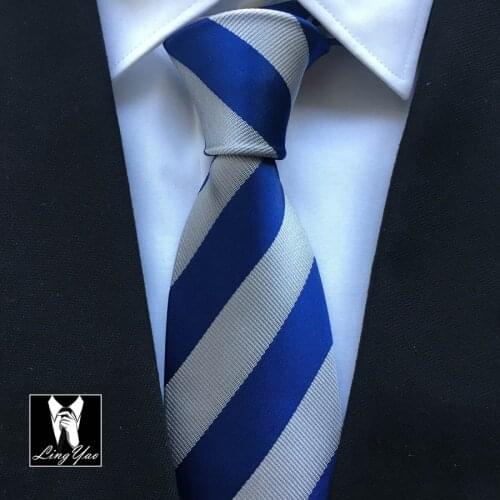 Men Hot Fashion Tie Top Quality Woven Necktie Blue with Silver Diagonal Stripes
