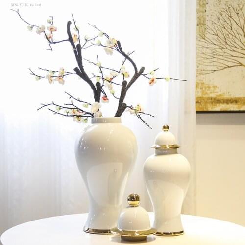 Jade White Ceramic Vase Storage Jar Art Living Room Bedroom Flower Arrangement Ornaments Luxury Home Decoration Countertop Vase