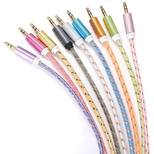 Nylon Wire Metal Shell Braid Weave Transparent 3.5mm Male To 3.5mm Male Audio Cable AUX Cord Speaker Cable 100pcs/lot
