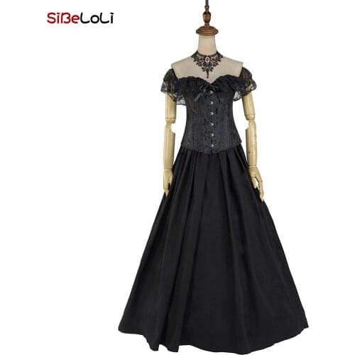 New Arrival Black Gothic Steampunk Corset Dress 2Pcs Set Renaissance Corset Gown Women Gothic Victorian Corsets Dress Costumes
