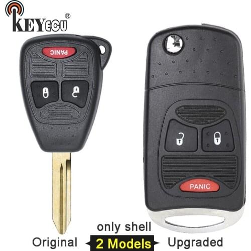 KEYECU for Chrysler PT Cruiser for Dodge Charger Magnum for Jeep Original/ Upgraded Flip 2+1 3 Button Remote Key Shell Case Fob