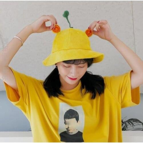 Women Summer Bucket Hat Sun Protection Corduroy Bean Sprouts Cartoon Animal Casual Fisherman Hat Women Panama Lady Outdoor Cap