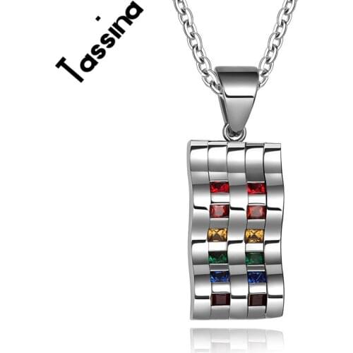 Tassina LGBT Europe Gay Pride Jewelry Wave Design Stainless Steel Rainbow Crystal Pendant Necklaces For Lesbian Jewelry TNPPN011