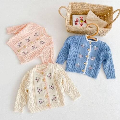 Casual Autumn Girls Kids Knitwear Sweater Cardigan Children Baby Infants Long Sleeve Knitting Flower Coats Saco Outwear S12789