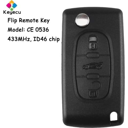 KEYECU Flip Remote Control Car Key With 3 Buttons& 433MHz& ID46 Chip - FOB for Peugeot 207 207CC 307 308 Before 2011 Model: 0536