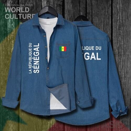 Senegal SEN africa Senegalese Men Flag Clothes Spring Autumn Cotton Turn-down Collar Jeans Shirt Long Sleeve Fashion Cowboy Coat