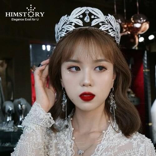 Himstory Gorgeous Hair Crown ,Waterdrop Zircon Headband .European Princess Wedding Tiaras Jewerlries