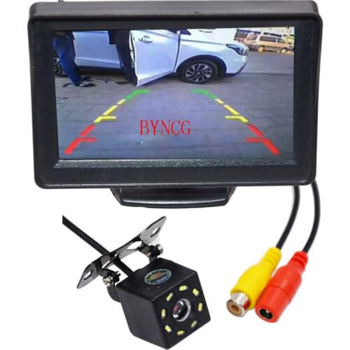 BYNCG 2In1 Car Parking System Kit 4.3" TFT LCD Color Rearview Display Monitor + Waterproof Reversing Backup Rear View Camera