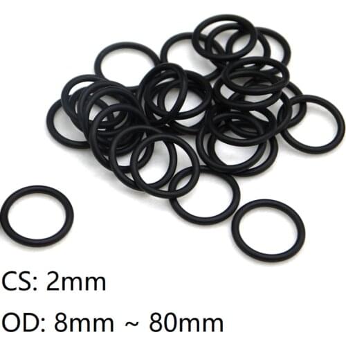 10pcs O Ring Gasket CS 2mm x 8 ~ 80mm OD NBR Automobile Nitrile Rubber Round O Type Corrosion Oil Resistant Sealing Washer Black