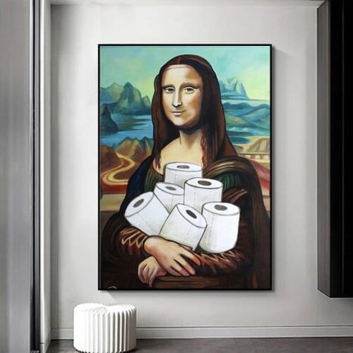 Funny Mona Lisa Toilet Paper Posters Prints Wall Art Bathroom Canvas Painting Home Decoration Modular Pictures Living Room Decor
