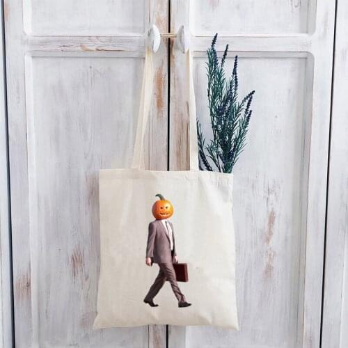 Pumpkin Head Woman Tote Bag Halloween Horror Movieshopping Bag Reusable Streetwear Goth Totes Plus Size Custom Bag Print