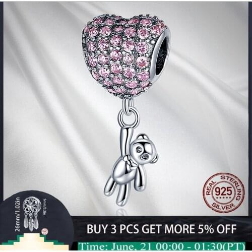 925 Sterling Silver Lovely Heart Charms Bear Beads Fit Original Bracelets Bangle DIY Women Designer For Making Jewelry Gift