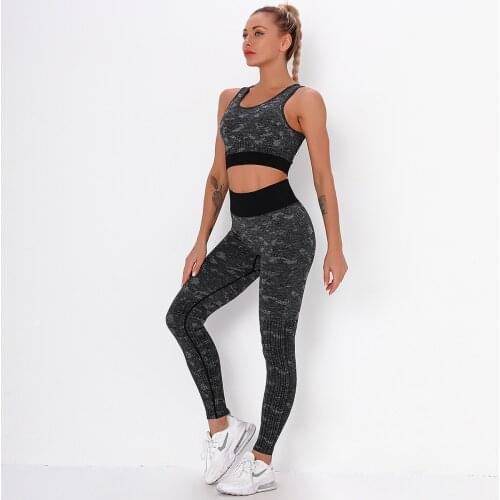 2 Piece Seamless Women Gym Set Fitness Sport Suits Clothing Female Workout Pants High Waist Leggings Top Sport Bra Sportswear