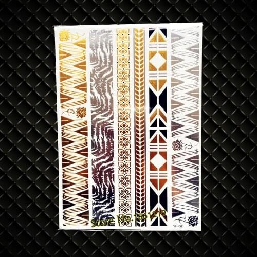 Large Brown Gold Flash Metallic Temporary Tattoo Women Body Art Arm Jewelry Sticker Silver Arm Sleeve Bracelet Tattoo Leaf Chain