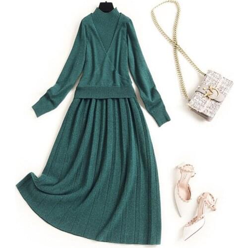 Fashion Designer Autumn Winter Clothes for Women 2020 New Long Sleeve Pullover Knitting Top and Sweater Dress 2 Piece Sets