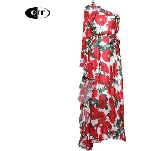 Summer Beach Bohemia Maxi Dresses Loose Women Ruffles Off One Shoulder Party Evening Long Ruched Holiday Lady Elegant Dress Robe