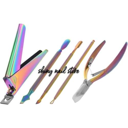 1 set Colorful Cuticle Pusher Tweezer Nails Pusher Tools Cuticle Trimmer Dead Skin Gel Polish Stainless Steel Clean Tools SNXJ1