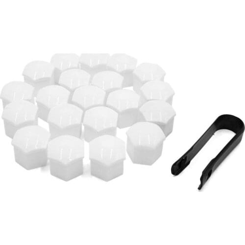 20pcs 17mm White Plastic Wheel Lug Nut Bolt Cover Caps with Removal Tool for Car