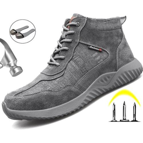 Men Safety Work Boots Ankle Construction Safety Shoes Steel Toe Anti-Smashing Breathable Sneakers Work Shoes Male Boots Footwear