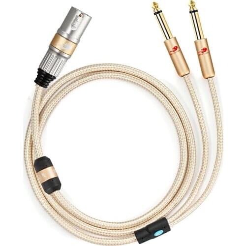 3-Pin XLR male to Double 1/4'' TS Mono 6.35mm male Audio Cable for Amplifier Speaker Mixer Console Microphone Y Splitter Cords
