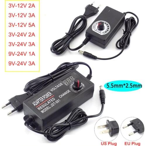 Power Adapter Adjustable Supply AC 100-220V to DC 3V-12V 3V-24V 9V-24V 2A 3A 5A Plug LED Driver Display Adaptor LED Strip Light