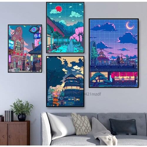 5D DIY Full Drill Diamond Painting Cartoon View Street Diamond Mosaic Anime Night Tree Cute Embroidery Cross Stitch Art Decor
