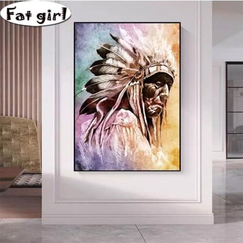 Diamond Painting Abstract Indian Native Portrait 5D Mosaic Square Round Drill Cross Stitch Embroidery Handmade Wall Art Poster