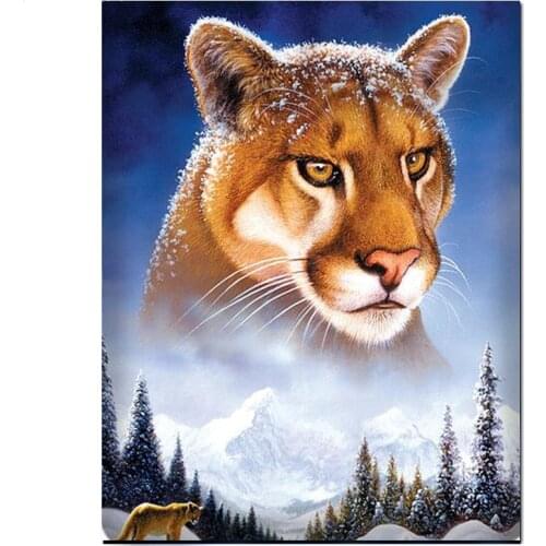 Diamond Painting mountain lion scenery Diamond Mosaic Animal Cross Stitch Handmade Rhinestones Pictures Full Display Home Decor