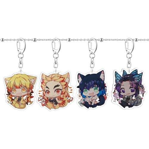 Anime Demon Slayer Keychain Rengoku Kimetsu No Yaiba Acrylic Key Chain Cute Funny Cartoon Bag Pendant Keyring