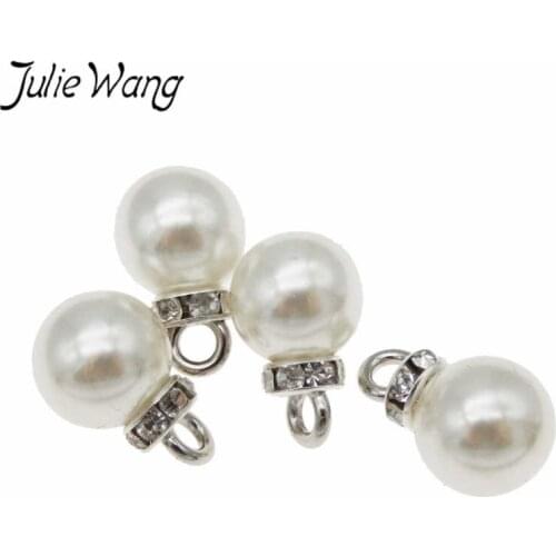 Julie Wang 10PCS Man-made White Pearl Charms Alloy Caps Pendants Bracelet Earrings Jewelry Making Accessory