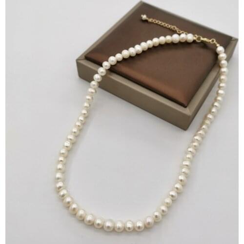 6mm White Freshwater Pearl Necklace 14K Gold Filled Extension Chain Elegant Pearls Beaded Statement Necklace Collier Perles