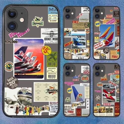 Retro Aircraft Fashion Phone Case For Iphone 11 6 Mini Pro XS Max X XR 6 12 Plus Soft TPU Cover 12Pro 11Pro 12Mini