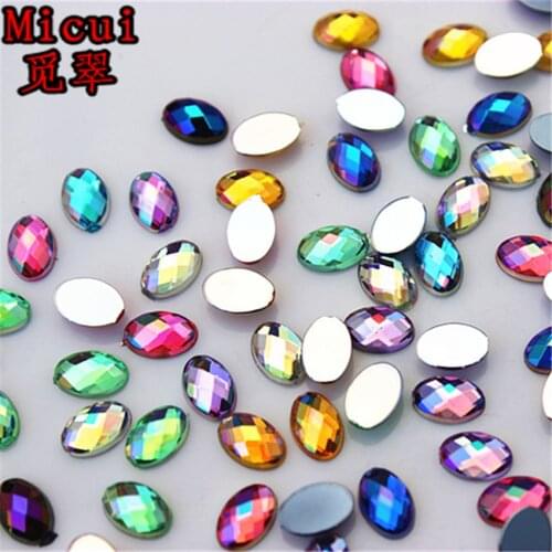 Micui 200PCS 4*6mm AB Color Oval Rhinestone Acrylic Flatback Strass Crystal Stones For Jewelry Crafts Clothing Decorations ZZ645