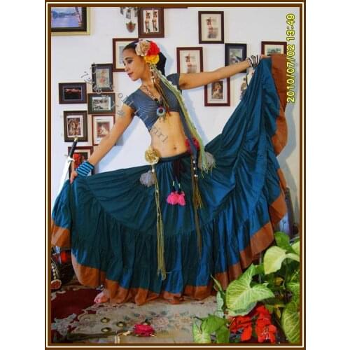 Cotton 4Tiered 18Yards Ats Gypsy Tribal Belly Dance Skirt With Border EI24