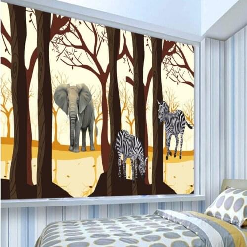 Photo wallpaper European American pastoral style elephant zebra forest background wall decoration painting mural wallpaper