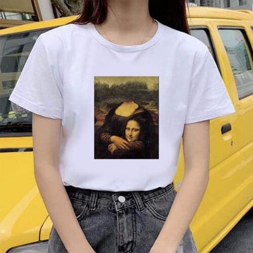 Women New summer spoof Mona Lisa Printed T Shirts Women Aesthetics funny Tshirts Casual Short Sleeves Female streetclothing
