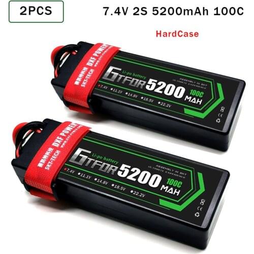 GTFDR 5200mAh Lipo Battery 7.4V 100C/200C 2S LiPo RC Battery Deans XT60 EC5 for 1/8 RC Evader BX Car Truck Truggy Buggy