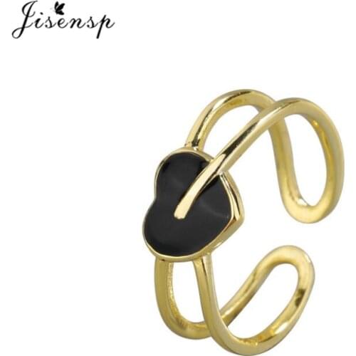 Jisensp Wedding Jewelry Black Color Heart Shape Finger Rings Hollow Cocktail Rings for Women Girls Valentines Day Gift Bijoux