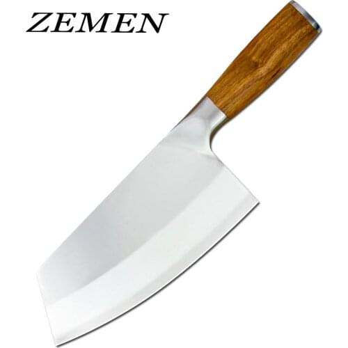 ZEMEN Chinese Butcher Knives 8inch Slicing Vegetable Cleaver Stainless Steel Chopping Meat With Double Wood Handle Cooking Tool