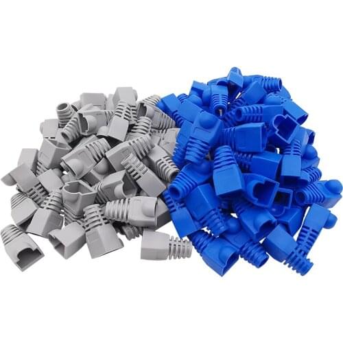 50Pcs RJ-45 CAT5E CAT6 Adapter Cap Ethernet Network Cable Connector Plugs Sheath RJ45 Boots Cover Protective Sleeve Blue Grey