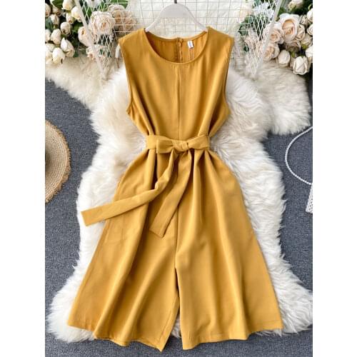 Summer Womens Jumpsuit Commuter Pure Color Sleeveless Jumpsuit Womens New Simple Pure Color Wide Leg Short Jumpsuit LL033