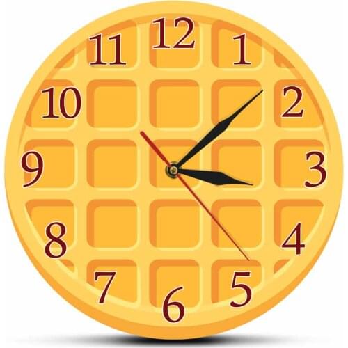 Cartoon Round Waffle Wall Clock Silent Movement Bakery Sign Dessert Wall Art Kitchen Decor Hanging Wall Watch Galentine Day Gift